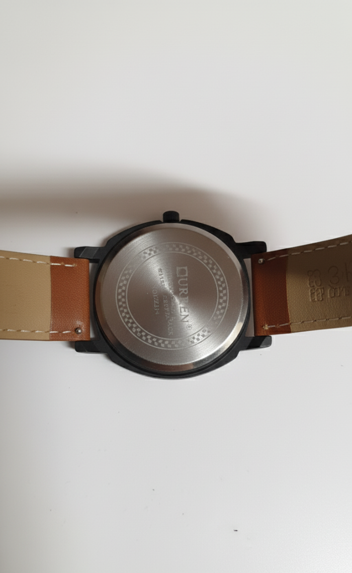 Curren-Inspired Men’s Watch – Black Dial with Brown Leather Strap