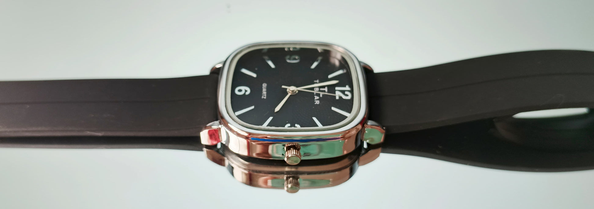 Tabular Quartz Watch – Black, Brown, Blue & Grey | Rubber Strap with Magnetic Lock