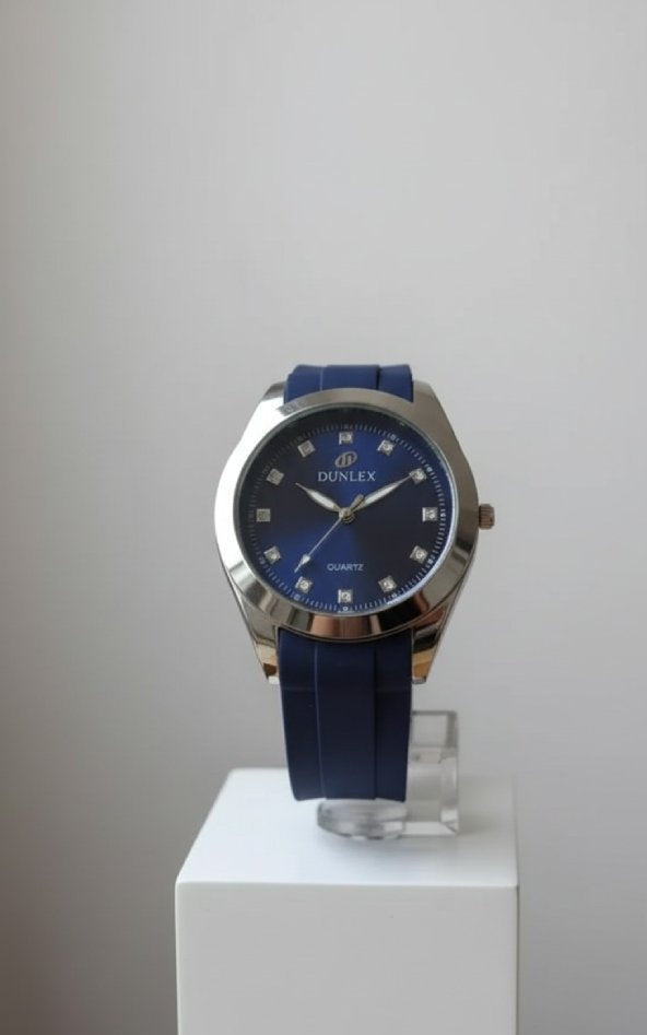 Dunlex Men's Quartz Watch – Blue Dial with Silicone Strap