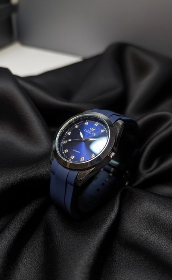 Dunlex Men's Quartz Watch – Blue Dial with Silicone Strap