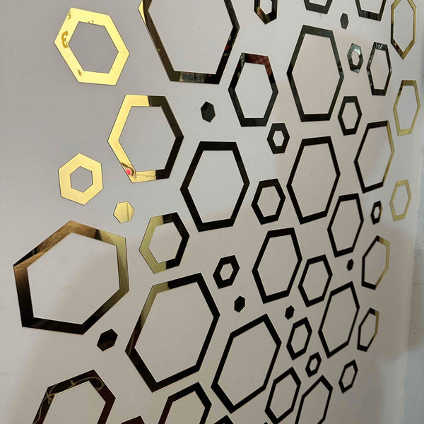 Hexagon Gold Mirror Wall Stickers – 3D Acrylic DIY
