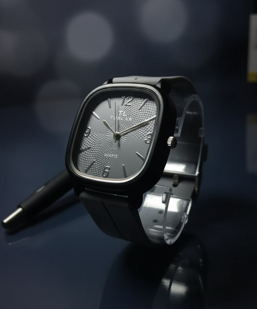 Tabular Quartz Watch – Black, Brown, Blue & Grey | Rubber Strap with Magnetic Lock