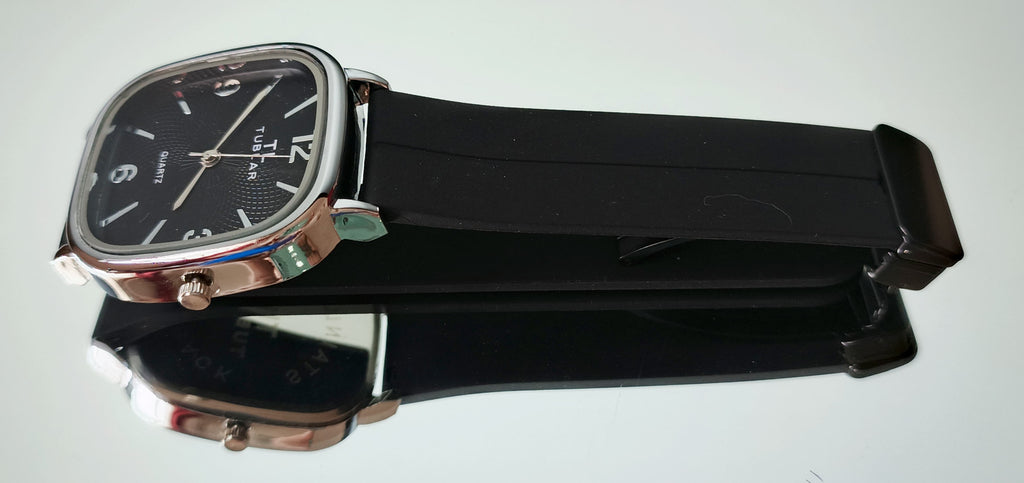 Tabular Quartz Watch – Black, Brown, Blue & Grey | Rubber Strap with Magnetic Lock