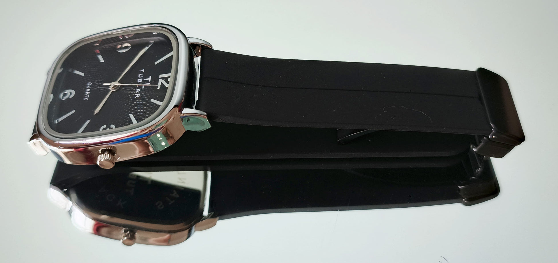Tabular Quartz Watch – Black, Brown, Blue & Grey | Rubber Strap with Magnetic Lock