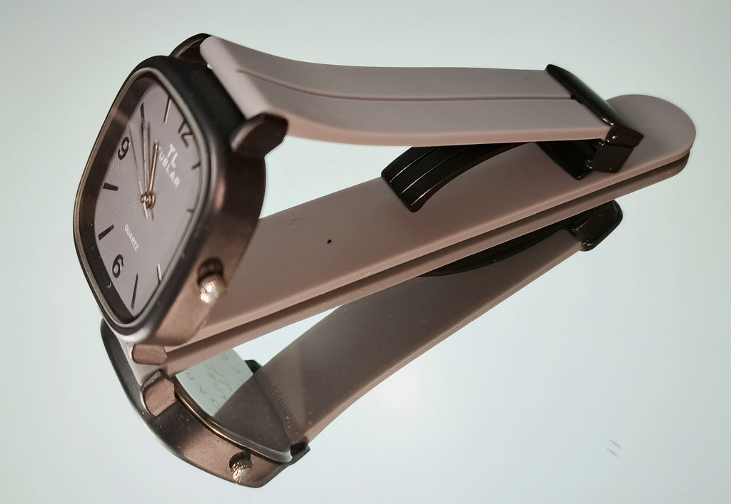 Tabular Quartz Watch – Black, Brown, Blue & Grey | Rubber Strap with Magnetic Lock