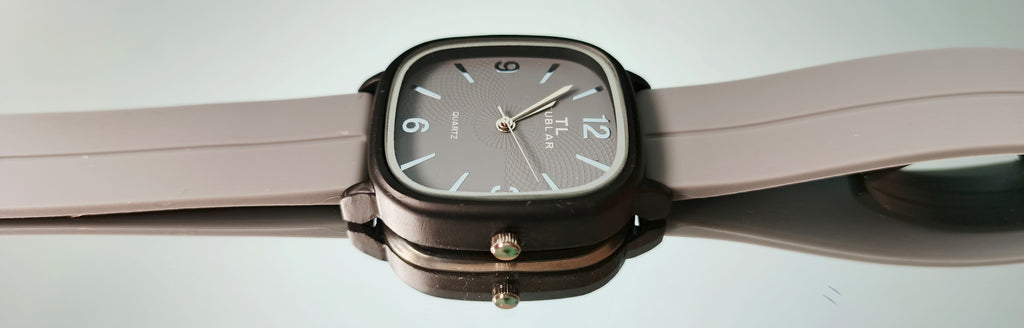 Tabular Quartz Watch – Black, Brown, Blue & Grey | Rubber Strap with Magnetic Lock