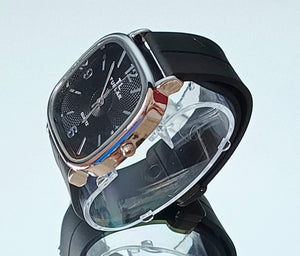 Tabular Quartz Watch – Black, Brown, Blue & Grey | Rubber Strap with Magnetic Lock