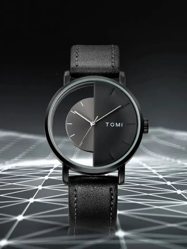 TOMI T-080 Unisex Watch Half Transparent Leather Strap