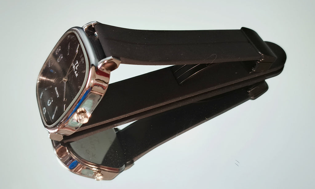Tabular Quartz Watch – Black, Brown, Blue & Grey | Rubber Strap with Magnetic Lock