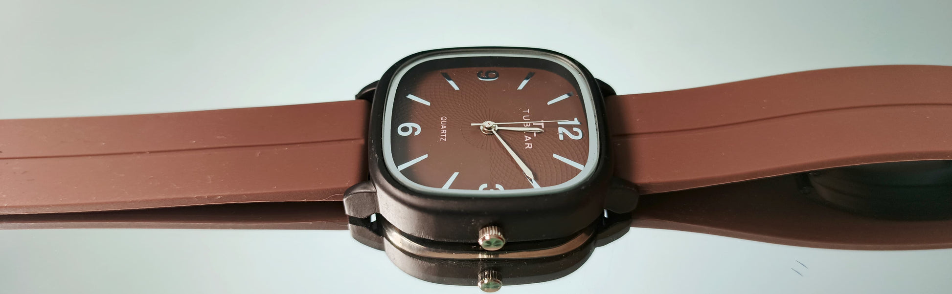 Tabular Quartz Watch – Black, Brown, Blue & Grey | Rubber Strap with Magnetic Lock