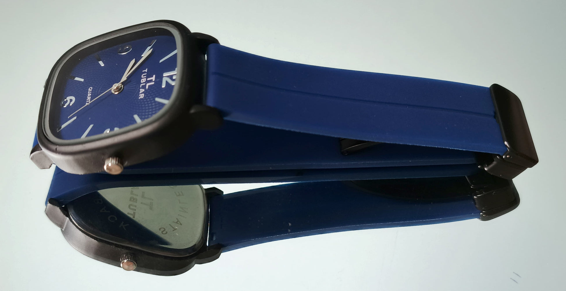 Tabular Quartz Watch – Black, Brown, Blue & Grey | Rubber Strap with Magnetic Lock