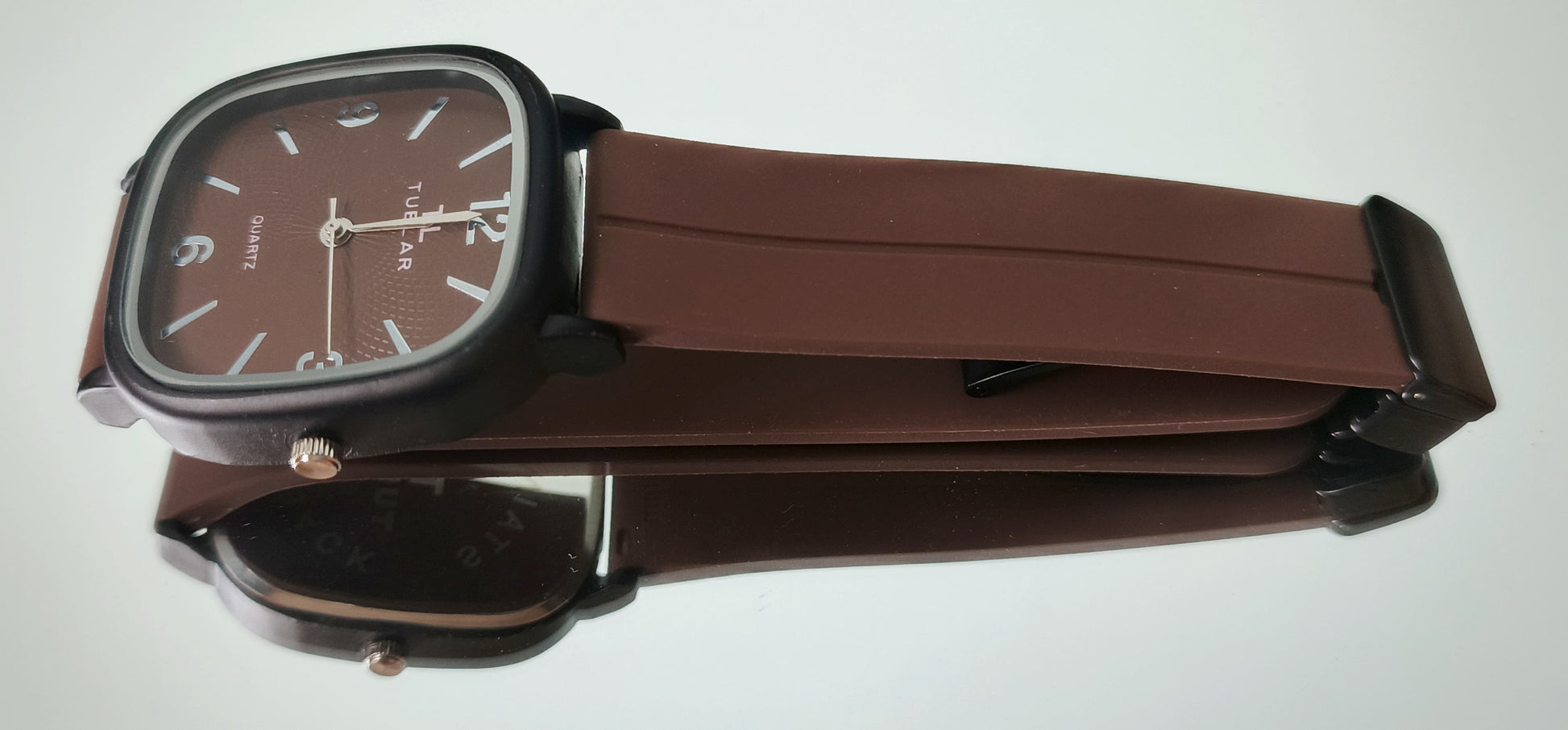 Tabular Quartz Watch – Black, Brown, Blue & Grey | Rubber Strap with Magnetic Lock