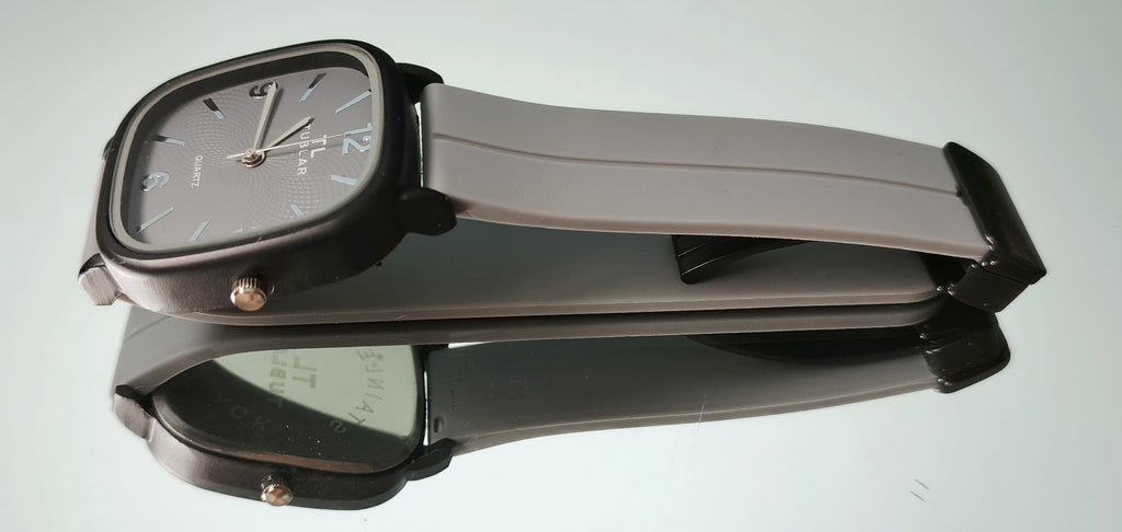 Tabular Quartz Watch – Black, Brown, Blue & Grey | Rubber Strap with Magnetic Lock