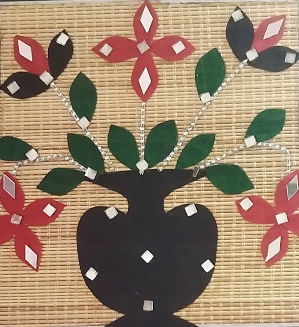 Handcrafted Bamboo Wall Hanging with Flower Pot Design