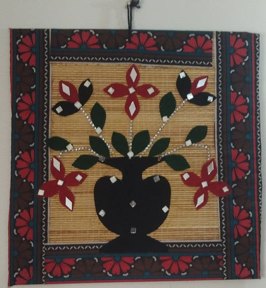 Handcrafted Bamboo Wall Hanging with Flower Pot Design