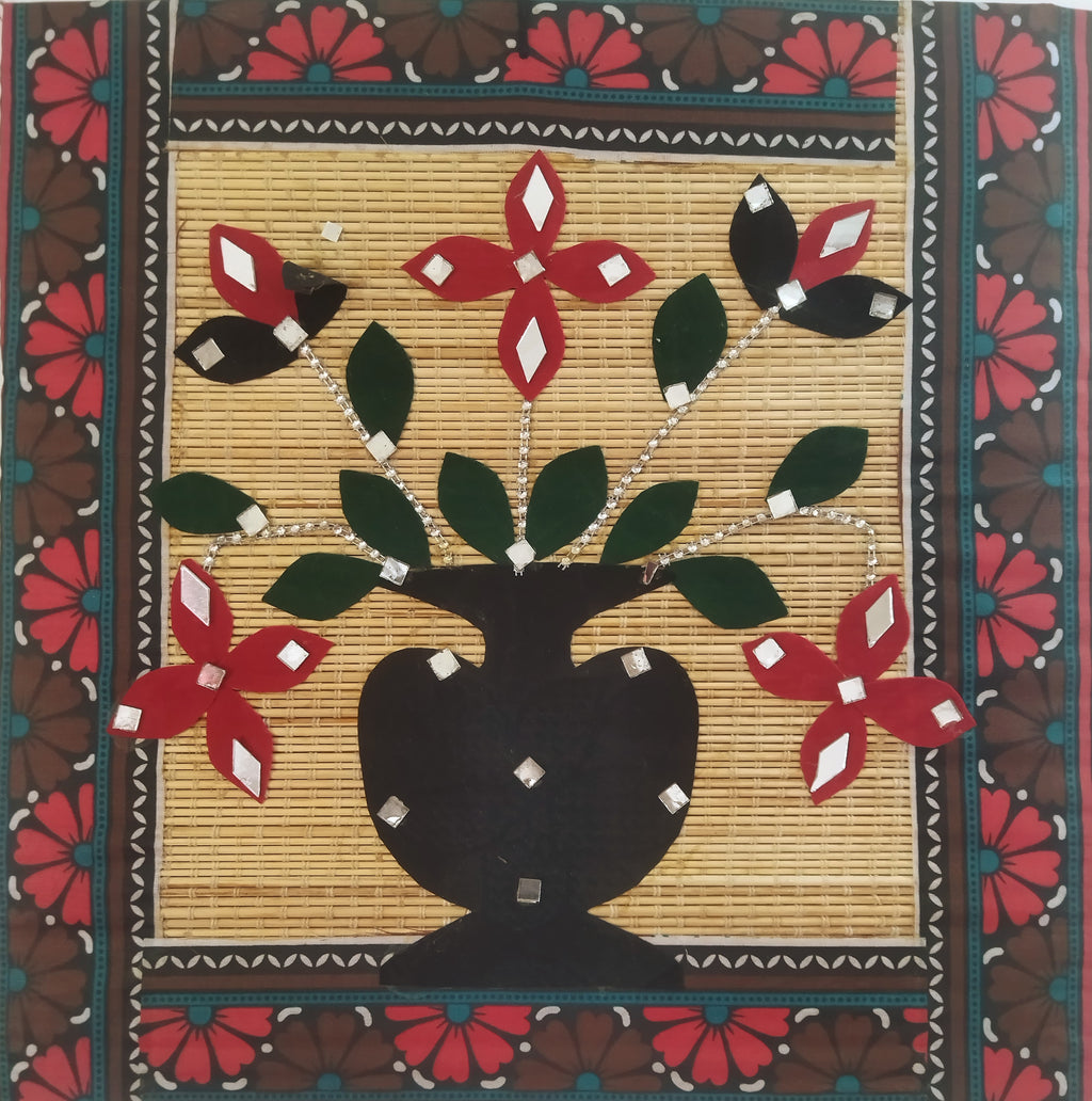 Handcrafted Bamboo Wall Hanging with Flower Pot Design
