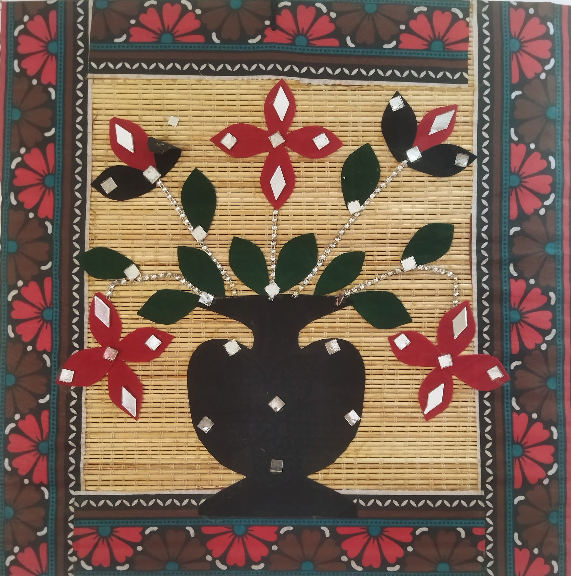 Handcrafted Bamboo Wall Hanging with Flower Pot Design