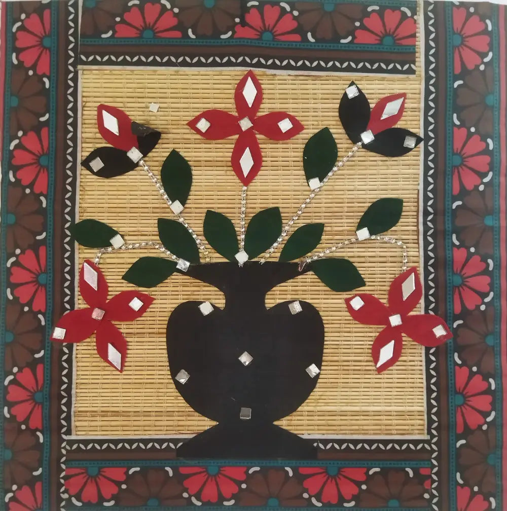 Handcrafted Bamboo Wall Hanging with Flower Pot Design