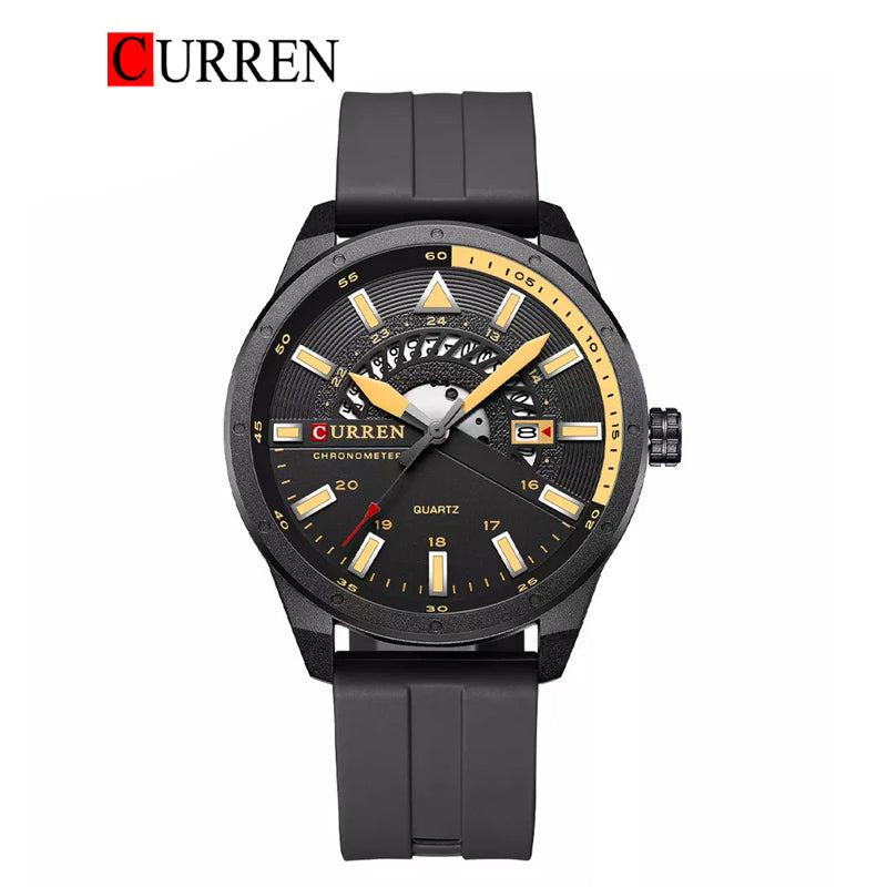 Curren Chronometer Black Sport Watch with Skeleton Dial