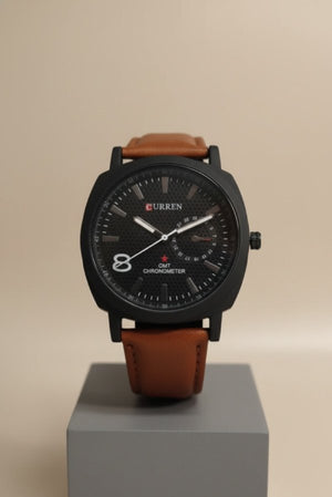 Curren-Inspired Men’s Watch – Black Dial with Brown Leather Strap
