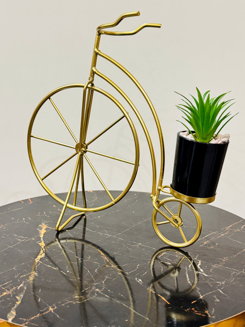 Bicycle-Shaped Metal Planter with Artificial Succulent – Decorative Mini Plant Pot