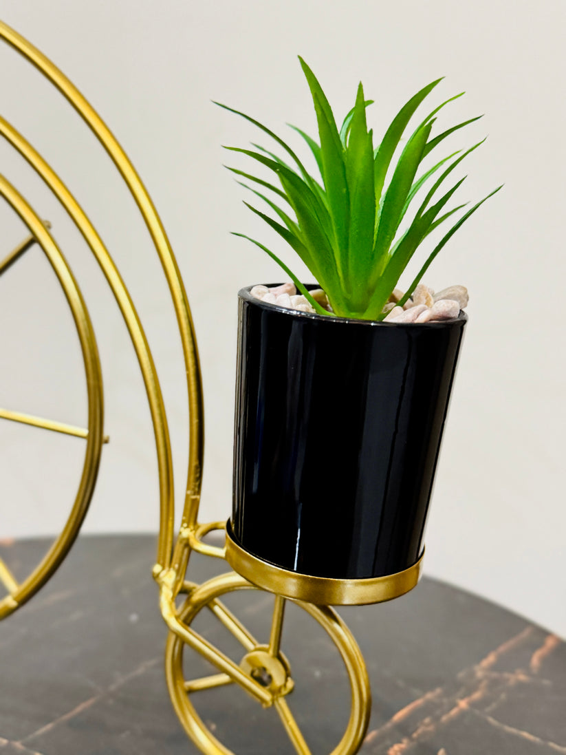 Bicycle-Shaped Metal Planter with Artificial Succulent – Decorative Mini Plant Pot