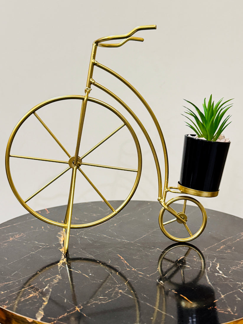Bicycle-Shaped Metal Planter with Artificial Succulent – Decorative Mini Plant Pot