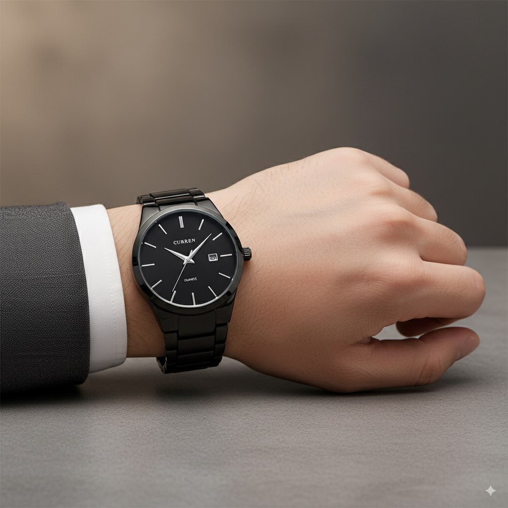 Curren Noir Minimalist Men's Watch – All Black Steel Design