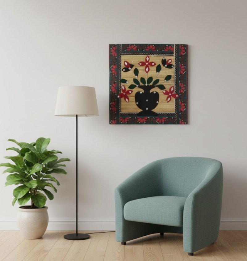 Handcrafted Bamboo Wall Hanging with Flower Pot Design