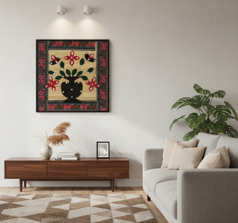 Handcrafted Bamboo Wall Hanging with Flower Pot Design