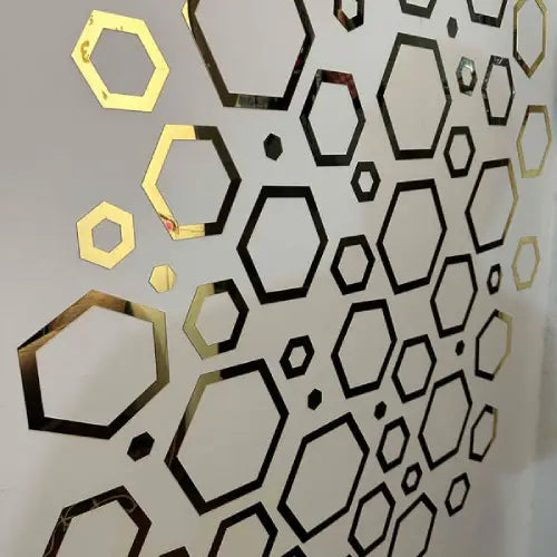 Hexagon Gold Mirror Wall Stickers – 3D Acrylic DIY