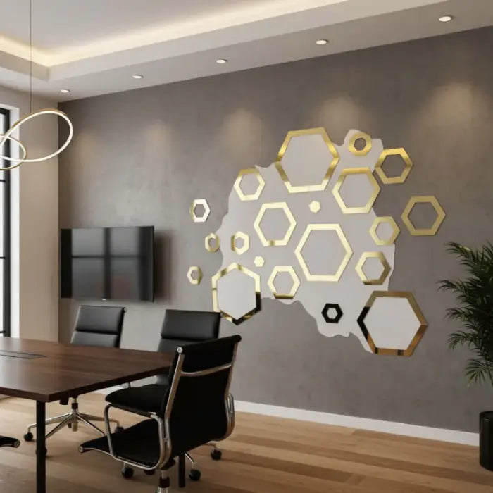Hexagon Gold Mirror Wall Stickers – 3D Acrylic DIY
