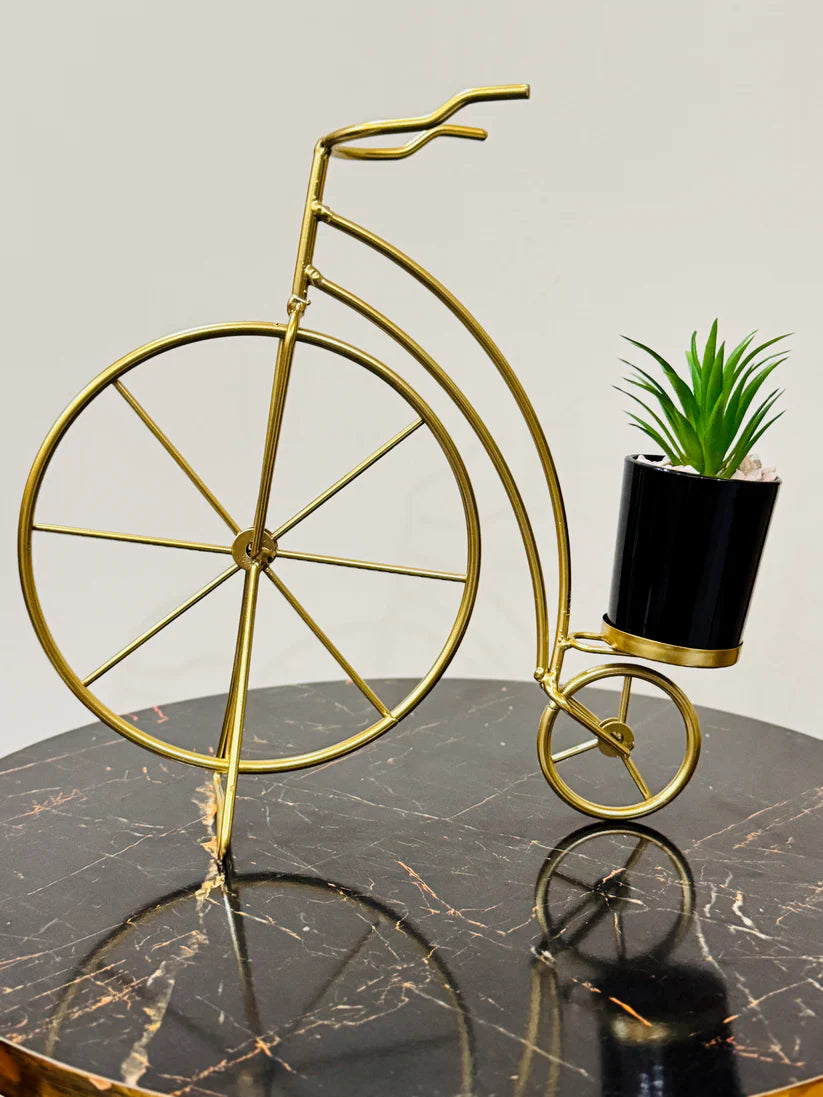 Bicycle-Shaped Metal Planter with Artificial Succulent – Decorative Mini Plant Pot