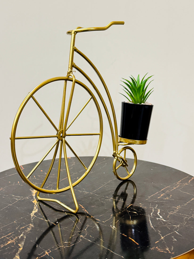 Bicycle-Shaped Metal Planter with Artificial Succulent – Decorative Mini Plant Pot