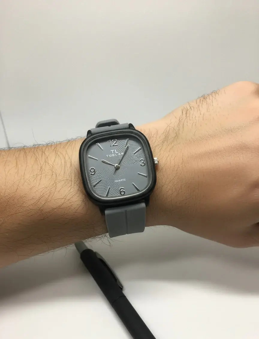 Tabular Quartz Watch – Black, Brown, Blue & Grey | Rubber Strap with Magnetic Lock