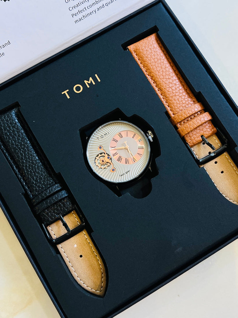 TOMI T-104 Face Gear Dual Strap Luxury Watch