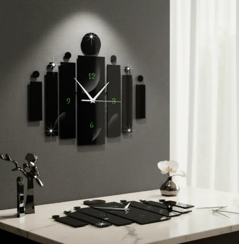 Modern Geometric Acrylic Wall Clock – Black Decorative Timepiece