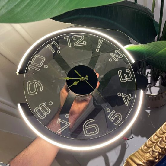 Modern LED Wall Clock with Transparent Glass Face