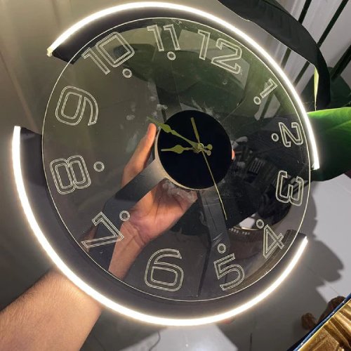 Modern LED Wall Clock with Transparent Glass Face