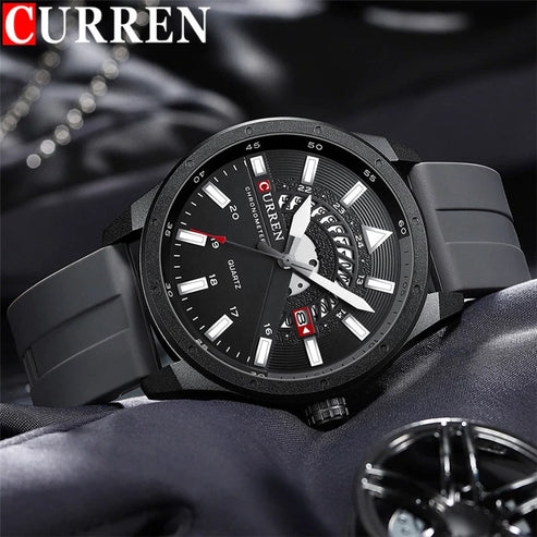 Curren Chronometer Black Sport Watch with Skeleton Dial