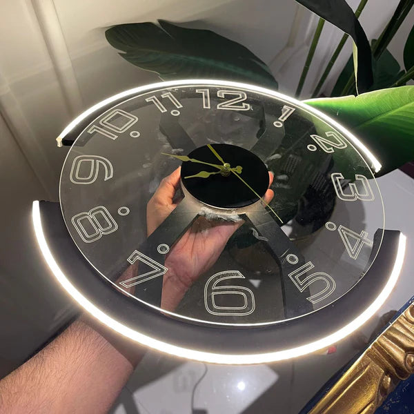 Modern LED Wall Clock with Transparent Glass Face