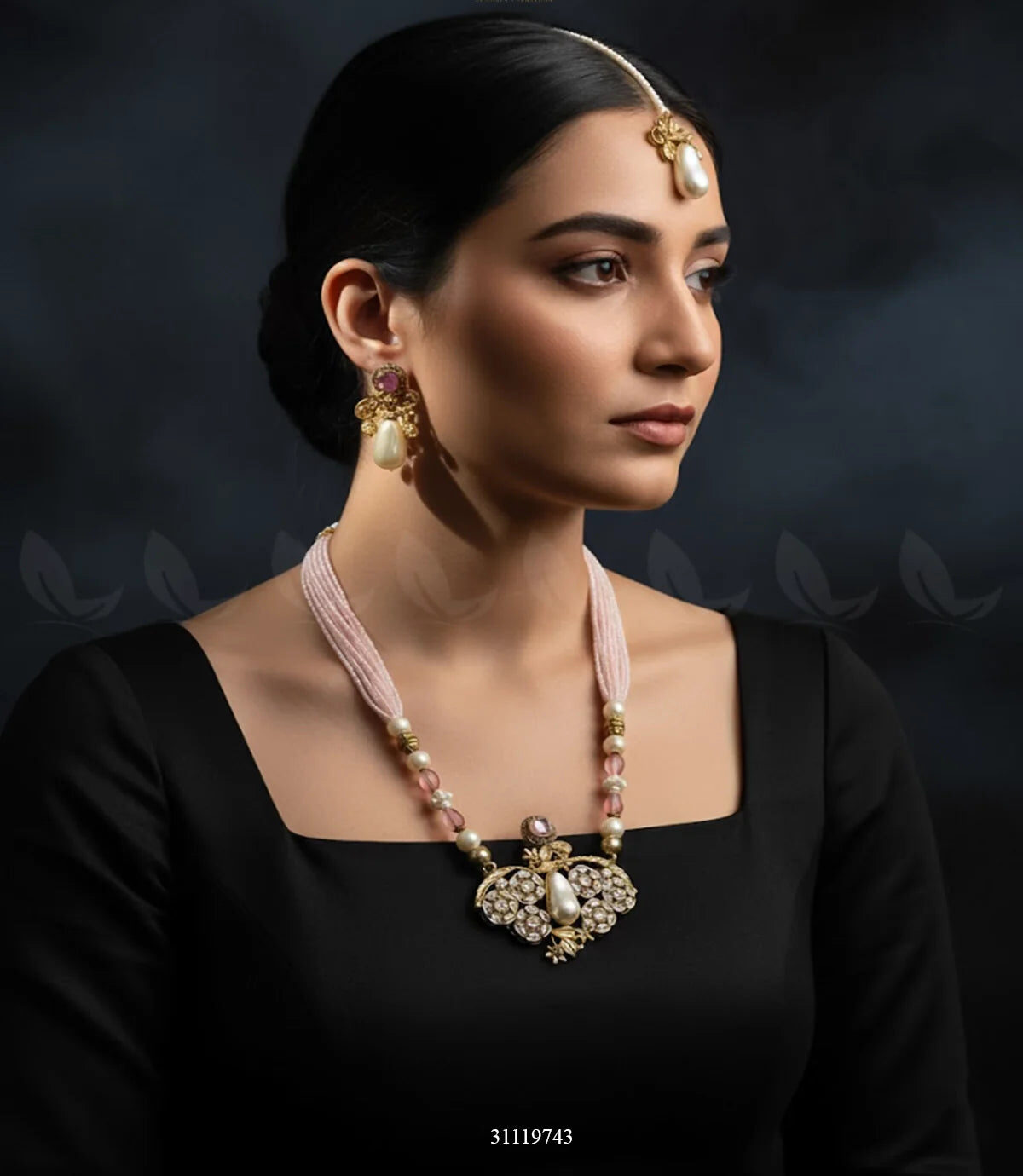 Carved Stream Malla Necklace Set